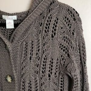 Button up hooded chunky knit gray brown cardigan